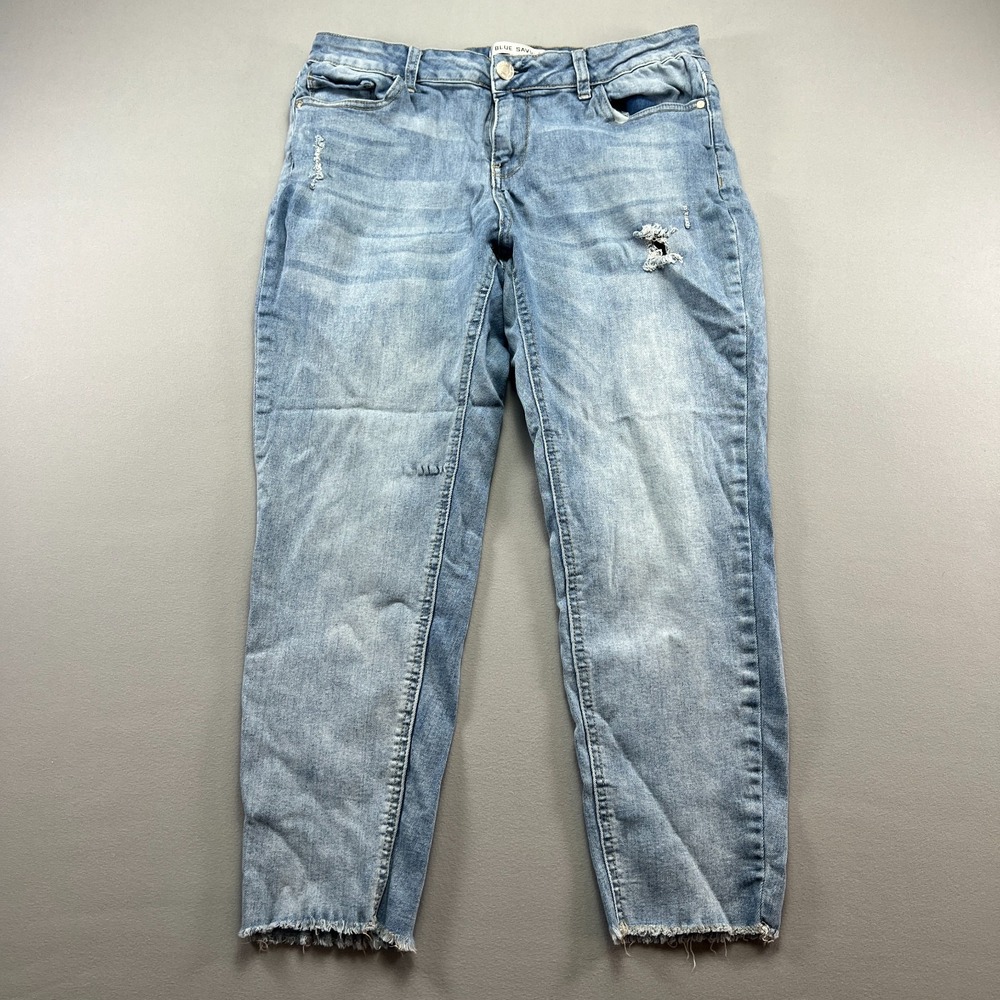 Blue Savvy Jeans Womens 14 Denim Cotton Stretch Distressed Skinny Leg Frayed Hem